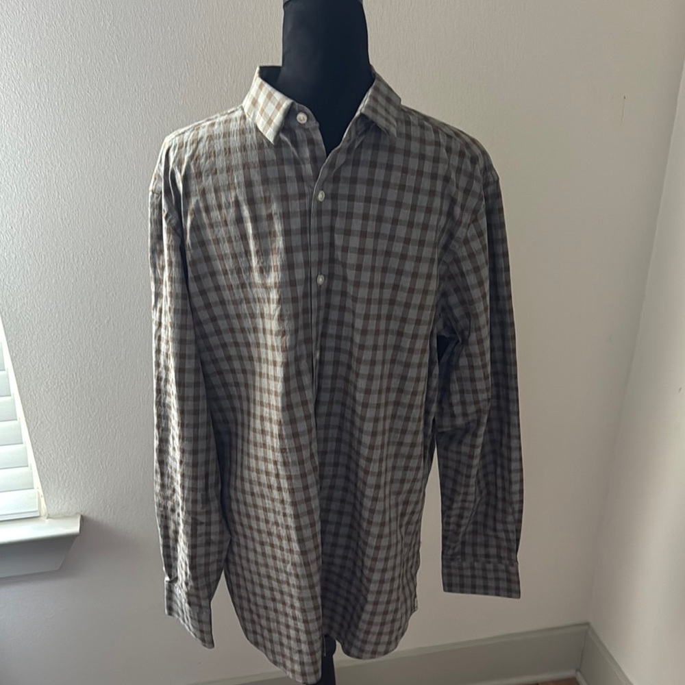 Crosby & Howard‎ plaid gray brown stretch buttoned down long sleeves shirt Sz XL